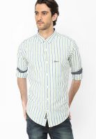 Basics Striped Green Casual Shirt