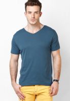 Bossini Blue Solid V Neck T-Shirts