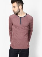 Breakbounce Red Solid Henley T-Shirts