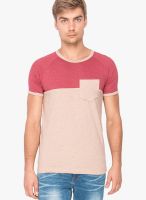 Campus Sutra Brown Solid Round Neck T-Shirts