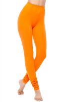 Zivame Colour Dash Cotton Stretch Churidar Leggings-Orange