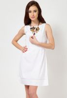 Femella White Colored Solid Shift Dress