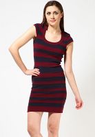 French Connection Maroon Colored Striped Bodycon Dress