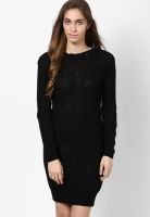 Gas Black Colored Solid Shift Dress