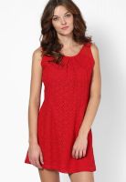 Ginger By Lifestyle Red Colored Solid Skater Dress