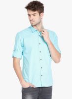 Highlander Aqua Blue Solid Slim Fit Casual Shirt