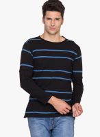 Hypernation Black Striped Round Neck T-Shirts