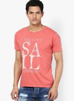 Jack & Jones Pink Printed Round Neck T-Shirts