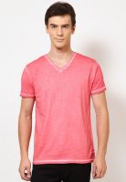 Jack & Jones Red Solid V Neck T-Shirts