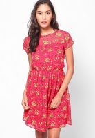 MB Red Colored Printed Skater Dress