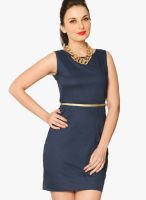 Miss Chase Navy Blue Colored Solid Shift Dress
