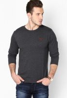 Monteil & Munero Dark Grey Solid Round Neck T-Shirts