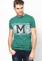 Monteil & Munero Green Printed Round Neck T-Shirts