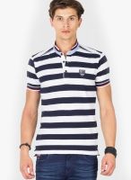 Mufti Navy Blue Striped Polo T-Shirts