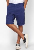 Peter England Blue Solid Regular Fit Shorts
