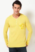 REPUBLIC OF SPIEL Yellow Solid Henley T-Shirts