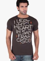 Radbone Brown Printed Round Neck T-Shirts