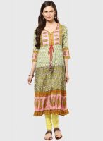 Rain & Rainbow Green Printed Anarkali