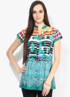 Rain & Rainbow Green Printed Kurti