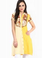 Rain & Rainbow Yellow Printed Kurta