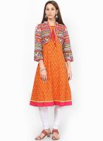 Rangmanch By Pantaloons Cotton Blend Orange Kurti