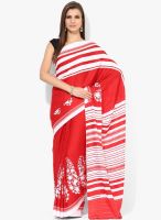 Satrang Red Printed Crepe Saree