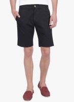 Slub Solid Black Shorts