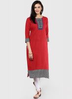 Span Red Printed Kurtis