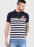 Spunk Navy Blue Striped Polo T-Shirts