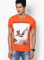 Spykar Orange Round Neck T-Shirt