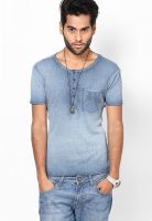 United Colors of Benetton Blue Solid Round Neck T-Shirts