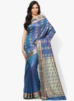 Urban Vastra Blue Embroidered Crepe Saree