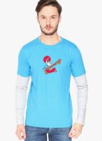 Campus Sutra Light Blue Printed Round Neck T-Shirts