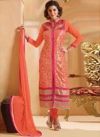 Inddus Embroidered Orange Dress Material