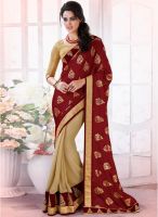 Indian Women By Bahubali Maroon Embroidered Saree