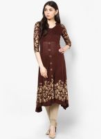 Ira Soleil Viscose Brown Anarkali