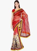 Janasya Red Printed Saree