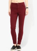 MANGO-Outlet Maroon Solid Chinos