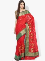 Rang Banarasi Red Embroidered Cotton Silk Saree