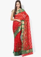 Rang Banarasi Red Embroidered Cotton Silk Saree