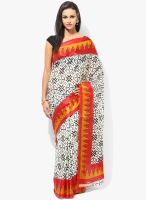 Satrang White Printed Silk Blend Saree