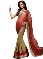 Shonaya Brown Embroidered Saree