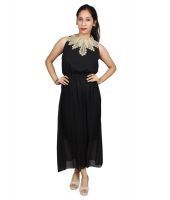 Sarv Black Poly Chiffon Maxi Dress