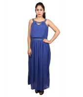 Sarv Blue Poly Georgette Maxi Dress
