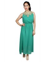 Sarv Green Poly Chiffon Maxi Dress
