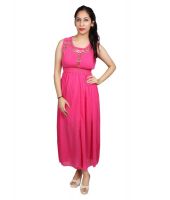 Sarv Pink Poly Chiffon Maxi Dress