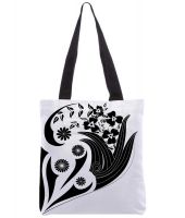 Snoogg White & Black Polyester Unisex Tote Bag