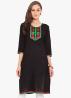 Aamer Black Embroidered Kurtis