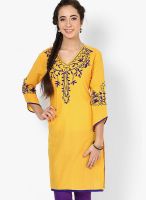 Aum Yellow Embroidered Kurtis