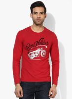 Cloak & Decker by Monte Carlo Red Printed Round Neck T-Shirt